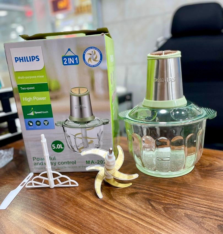 خردکن 5 لیتری فیلیپس_6 تیغه تیتانیوم طلایی همراه با همزن و کاردک_قدرت 6000 وات_مدلMA2024