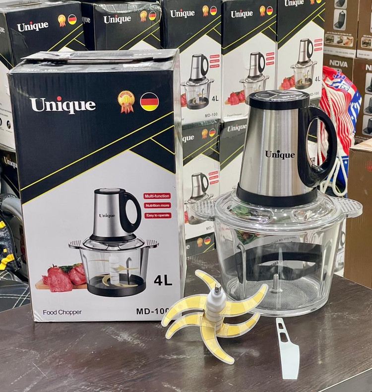 خردکن غذاساز یونیک، ظرفیت 4 لیتری، 6 تیغه تیتانیوم طلایی، قدرت 3500 وات، مدل MD_100