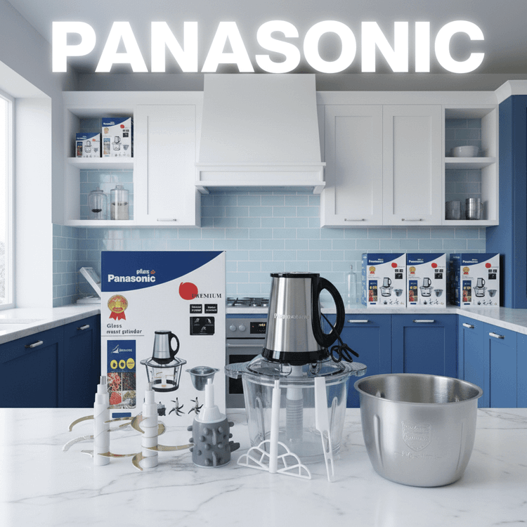 خردکن دو کاسه 4 لیتر پاناسونیک- قدرت 3500وات موتور حک شده- 6 6تیغه تیتانیوم طلایی همراه با سیرپوست کن و همزن- مدل MZ-2026