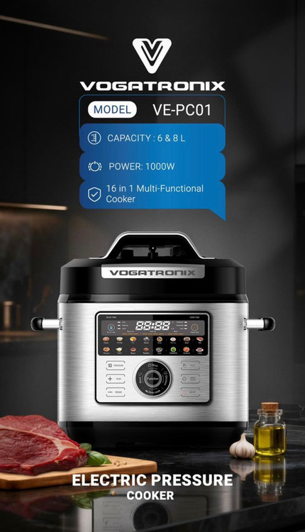 مولتی کوکر برقی وگاتی- ظرفیت 6 لیتر- صفحه دیجیتال لمسی مدل VE-PC01
