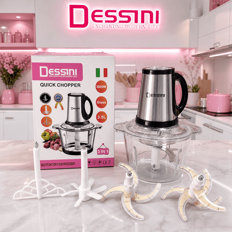 خردکن غذاساز دسینی- ظرفیت 3/5 لیتری 6+4 تیغه تیتانیوم طلایی همراه با سیر پاک کن و همزن- 3 کاره- قدرت 3800W وات مدل DE-2026