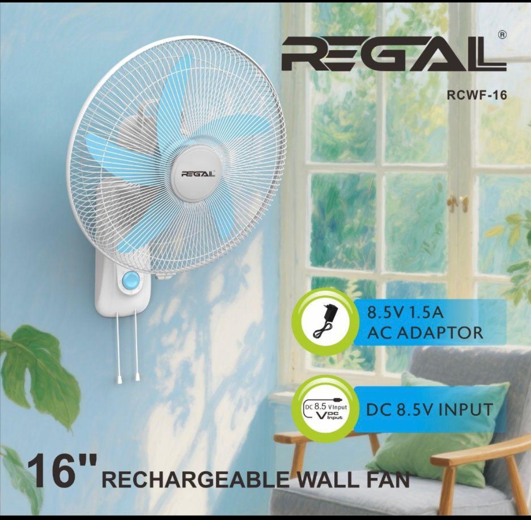 پنکه دیواری شارژی 16 اینچ ریگال مدل RCWF-16 | کم‌مصرف و قابل شارژ