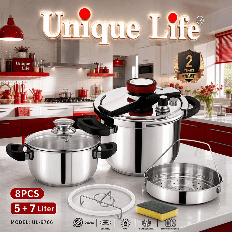 زودپز دوقلو یونیک لایف- ظرفیت 7+5 لیتری تمام استیل مدل UL-9766